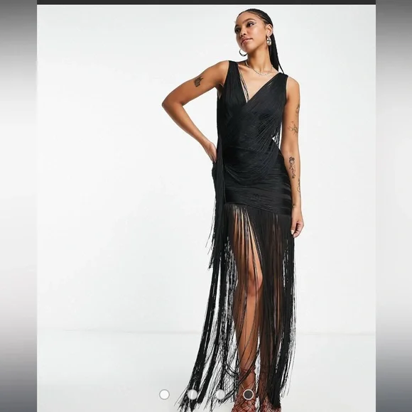 asos fringe dress black ASOS Design - High Neck Fringe Mini Dress - Women - Polyester/Cotton - 2 US